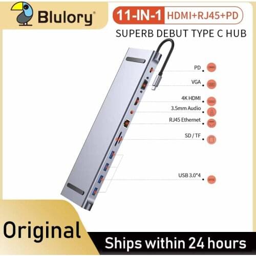 USB C HUB For Macbook Pro Air USB-C Type C HUB to 4KHD VGA RJ45 Multi Ports USB 3.0 USBC Type-c HUB with PD Power Adapter