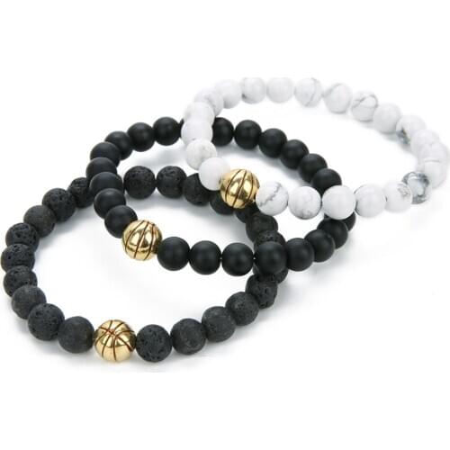XINYAO 8mm Natural Stone Sports Basketball Beads Bracelet For Women Elastic Rope Baseball Charm Bracelets Couple Jewelry
