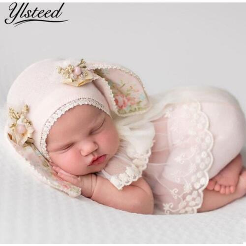 Ylsteed 3Pcs Set Newborn Photography Props Baby Rabbit Ear Hat Newborn Shooting Clothes Cute Baby Boy Girl Outfits Newborn Gifts