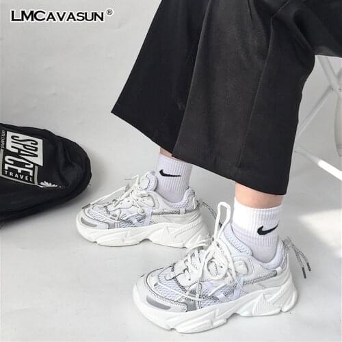 LMCAVASUN Women Fashion Chunky Sneakers Female Summer Ladies Casual Shoes Mesh Lace Up Platforms Plus Size 36-44 Mens sneakers