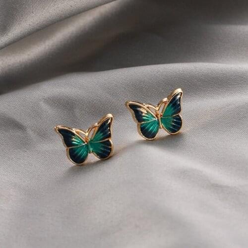 2021 Lovely Gold Color Alloy Crystal Butterfly Earring-Stud Fashion Shell Enamel Animal Earring Jewelry Gifts for Women