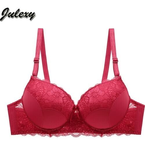 Julexy New 2021 Lace Plus Size C D Women Bra Push Up Sexy Solid Lingerie Big Cup Underwear Black Red Beige