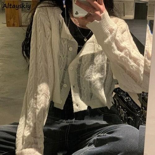 Cardigan Women O-neck Knitting Hollow Out Solid Casual All-match Ins Spring Autumn Vintage Single Breasted Vintage Design New