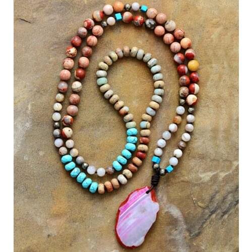 Luxury Women Necklace Natural Stones Random Onyx Pendant Necklace Beaded Bohemia Lariat Necklace Jewelry