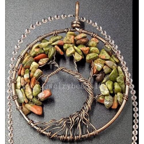 Free Shipping Women Beatiful Tree of life -Unikate Wire Wrap Round Art Necklace With Chain 1pcs C4471n