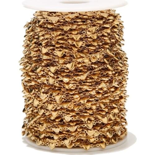 1Meter 4mm Width Stainless Steel Heart Gold Plated Link Chain Bulk Cable Chains For DIY Love Jewelry Necklace Bracelet Making