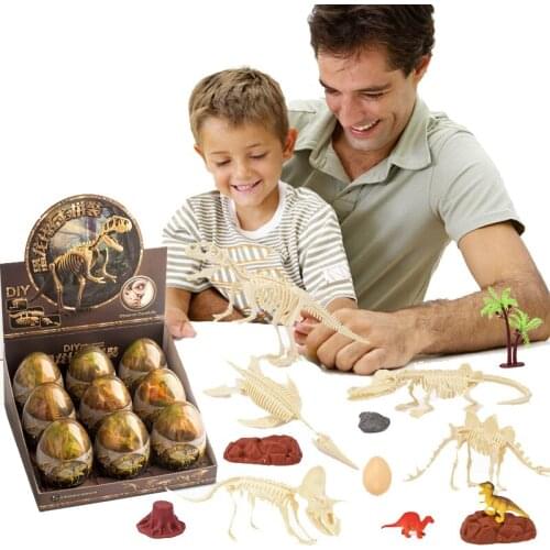 1PCS Mini Dinosaur Eggs Blocks Toys Tyrannosaurus Fossil Skeleton Simulation Model Educational Creative Wooden Toys For Children