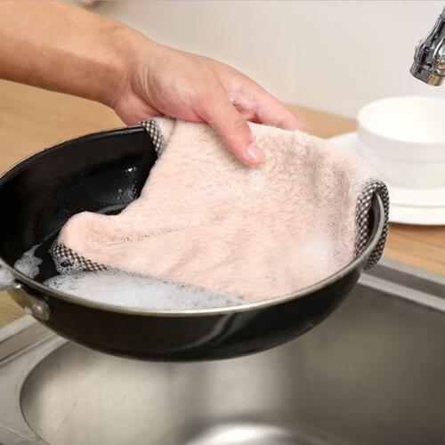 1pc Absorbent Microfiber Cleaning Cloth with Hanging Hole for Kitchen Bathroom Non-stick Oil Household Cleaning Wiping Towel