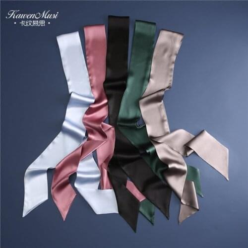 100% Real Silk Scarf For Hair luxury Women Natural Silk Ribbon Print Long Bag Scarf Handle Bag Ribbons Silk Head scarf Solid
