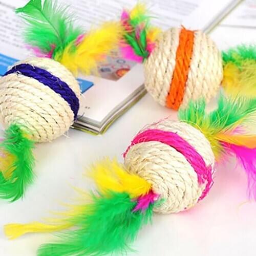 2PCS Random Color Legendog Cat Ball Toys Non-toxic Fake Feather Kitten Toys Cat Bite Toys Kitten Interactive Toys Training Toys