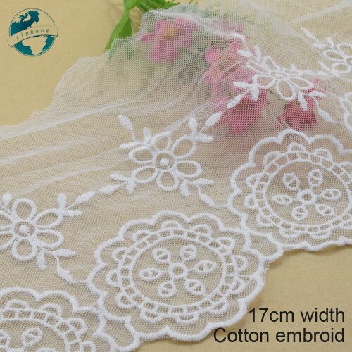 3yards 17cm white cotton embroided lace ribbon guipure trim wedding decoration DIY Accessories dolls african lace applique#3912