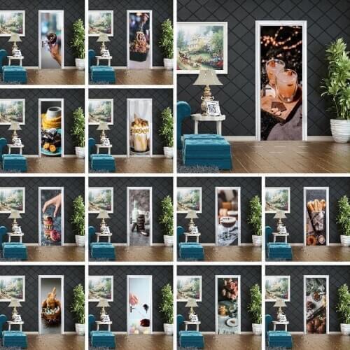 3D Self-Adhesive Refrigerator Wallpaper Packaging Door Stickers Modern Art Western Dessert Stickers Restaurant Cafe Door Decor