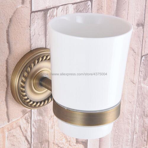 Antique Brass Toothbrush Holder Tumbler Holder Toothbrush Holder With Single Ceramics Cup Bathroom Accessories Nba264
