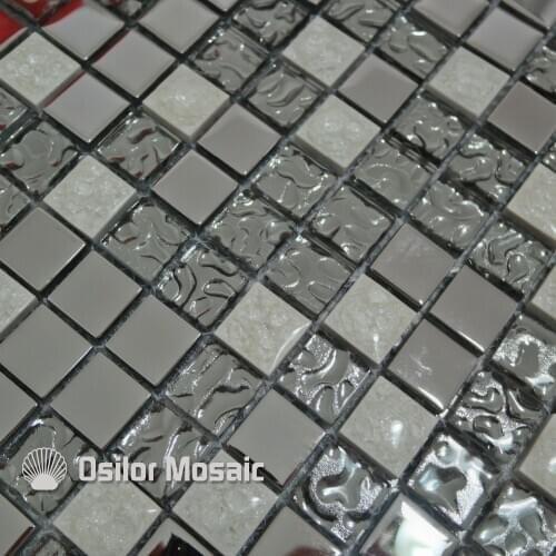 Free shipping white ceramic mosaic tile silver glass and metal mosaic tile for interior house decoration wall tile