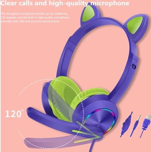 PS4 Wireless LED Ligh Cat Ear Bluetooth Headphones For Girl Cute Style Headmounted Noise Cancelling Kids Headset With Microphone