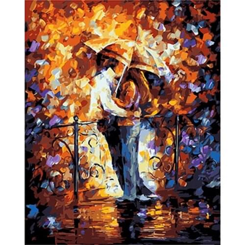 Frameless painting by numbers wall decor diy picture oil painting on canvas for home decor 4050 hug in rain