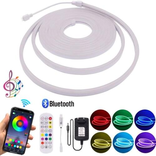 Bluetooth App Control RGB LED Strip Light DC 12V Flexible Neon Sign Music LED Neon Rope Lamp Waterproof LED Ribbon Tape Decor