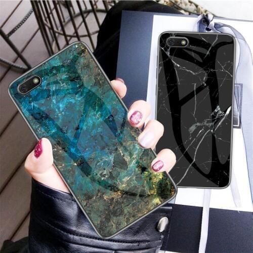 For Huawei Y5 Y6Prime 2018 Case Slim Marble Pattern Tempered Glass Back Shell Silicone TPU Soft Edge Mobile Phone Case Cover