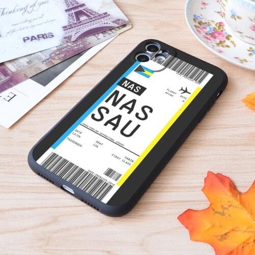 For iPhone Nassau Bahamas Boarding Pass First Class Air Plane Ticket Lable Flight Travel Print Soft Matt Apple iPhone Case