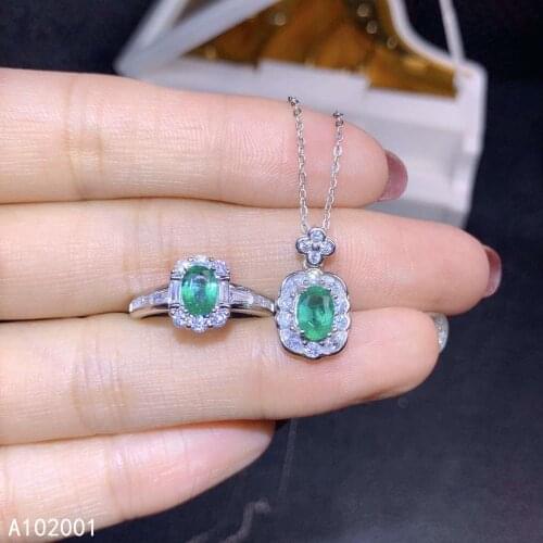 KJJEAXCMY fine jewelry natural Emerald 925 sterling silver women gemstone pendant necklace ring set support test luxury