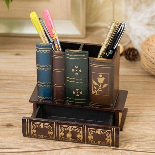 Retro Style Creative Solid Wooden Pen Holder коробка для хранения Decoration Home Office Study Desk Storage Box Receive A Case