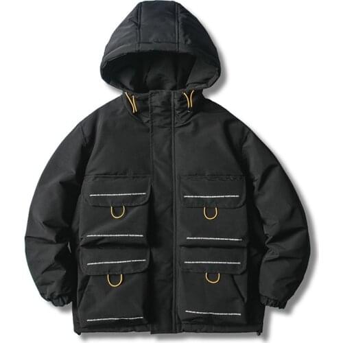 Techwear Streetwear Hip Hop Jacket Men Black Loose Oversized Sport Harajuku Drawstring Punk Multi Pockets Casual Tactical Coat