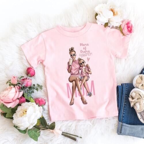 Summer New Fashion Moms Life Graphic Printed Children Pink T-shirt Boys Girls Unisex Short Sleeve Tshirts Kids Cartoon Tops