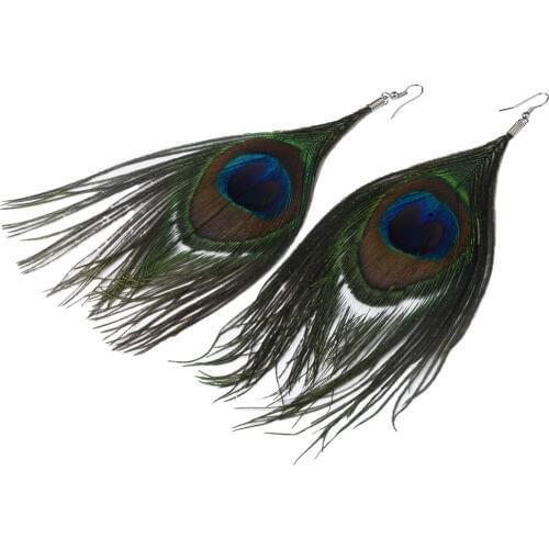 LFPU Vintage Peacock Ostrich Feather Long Earrings Dangle Drop Earrings for Women Jewelry