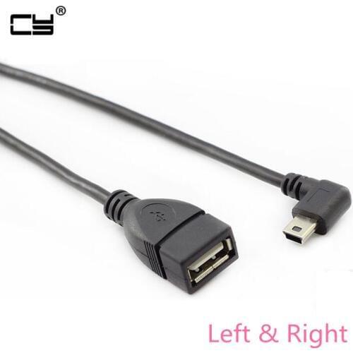 Mini USB 2.0 Type B 90 Degree Left & Right Angled to USB 2.0 Female HOST OTG Cable 12cm