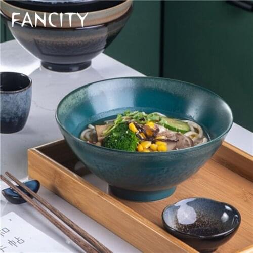 FANCITY Japanese-style noodle bowls, single ceramic merchants use large ramen bowls, trumpet hat bowls, anti-scald noodle soup