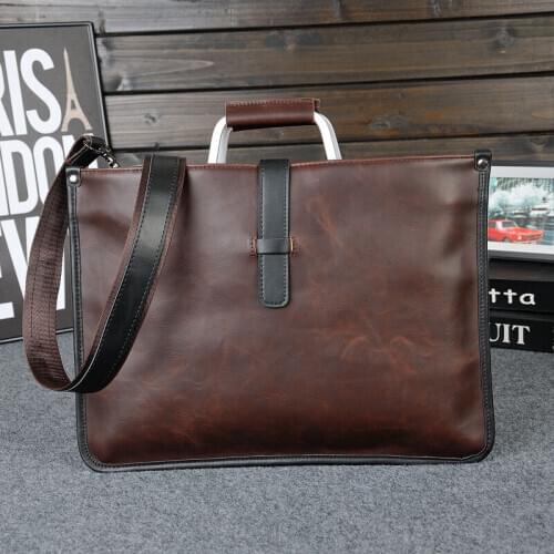 Mens fashion leather briefcase laptop bag briefcase postage bag brown classic
