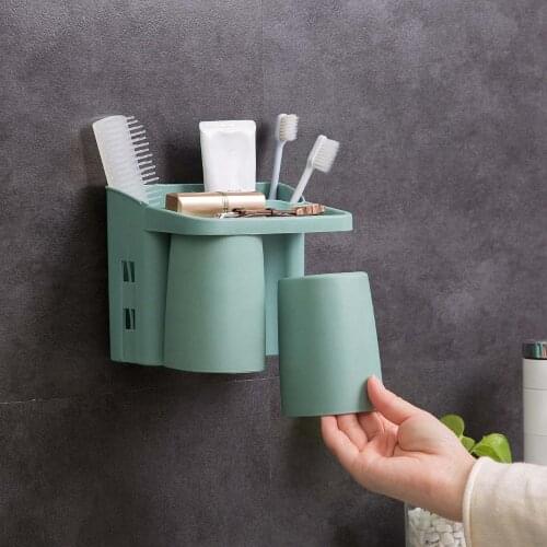 Wall Bathroom Shelf Toothbrush Holder with 2Pcs Tumblers Toothpaste Toothbrush Storage Rack Tooth Mug Bathroom Accessories