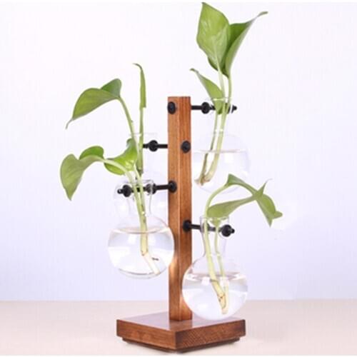 2020 New Garden Supplies Glass Pots Wood Vase Planter Terrarium Desktop Hydroponics Plant Bonsai Flower Hanging Pots Party Gifts