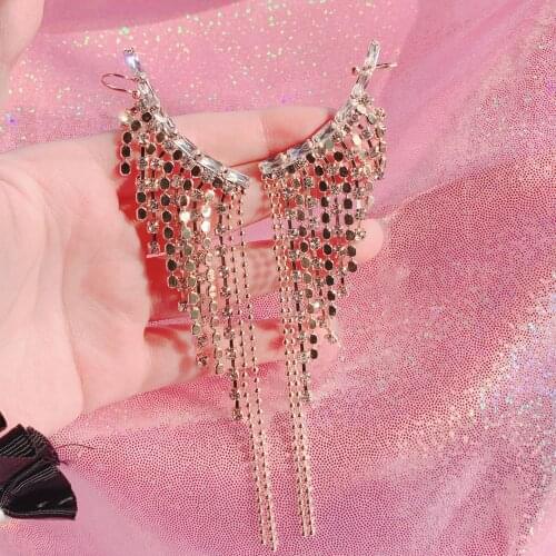 New Fashion Korean Long Tassel Earrings For Women Exaggerated Fashion Rhinestone Dangle Earrings