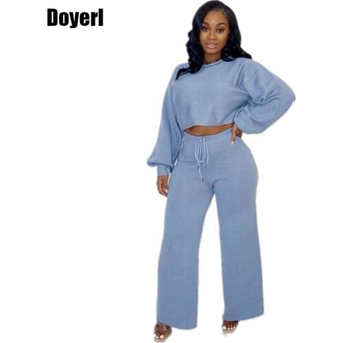 Lounge Two Piece Outfits for Women Clothing Sets Fall Long Sleeve Crop Top and Wide Leg Long Pants 2 Piece Sets Womens Outfits