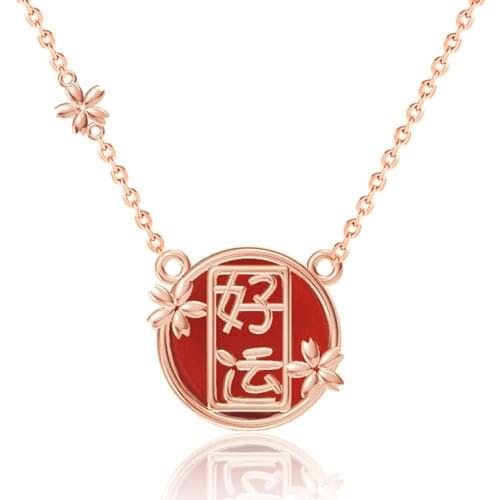 S925 Sterling Silver Good Luck Necklace Female Chinese Clavicle Chain Good Luck