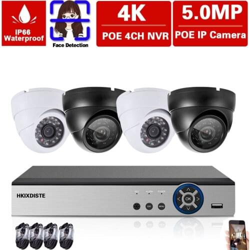 5MP CCTV Video Surveillance Camera System Kit 4CH 4K POE NVR Kit Outdoot POE IP Dome Security Camera System Set H.265 XMEYE