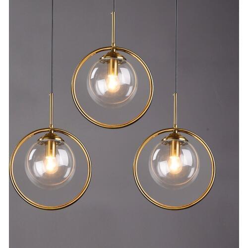 Modern Glass Led Pendant Light Gold Ring Industrial Hanging Lamp Kitchen Living Room Bar Cafe Home Lighting Fixtures Loft Decor