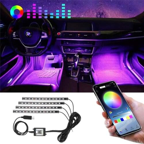 4x RGB Car LED Strip Light Atmosphere Car Interior Light With USB APP Wireless Remote Music Control Car Foot Lamp Ambient Light