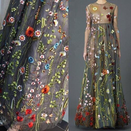 Lady flower embroidery cashmere leaf with grass pattern voile dress material fabric curtain back sheet luxury style hand work