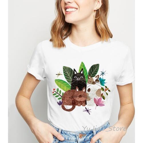 2019 new fashion printing womens T-shirt personality T-shirt cats new summer thin section white shirt female T-shirt clothing