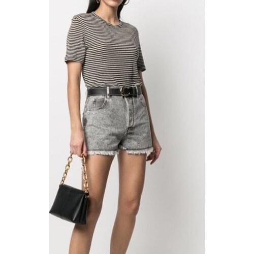 2021 Spring Summer Womens High-waist Snowflake Tassel Trousers Gray Non-stretch Ladies Shorts Denim