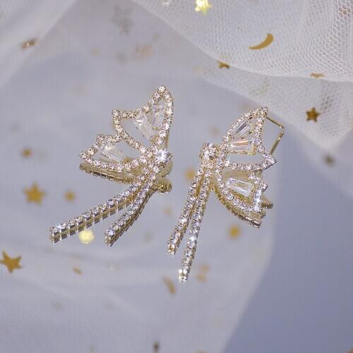 Exquisite Super Crystal Plated 14k Real Gold Butterfly Earrings for Women AAA Bling Zircon Stud Earring Daily Jewelry Pendant