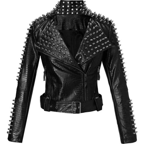 Women Spring and winter V-neck street hipster zipper imitation leather slim-fit long-sleeved five-color handsome women Y815