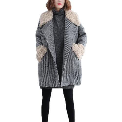 Oversized Woolen Coat Female 2020 New Autumn Winter lamb Woolen Coat Mid-Long Casual Blended Wool Womens Jacket Outwear W229