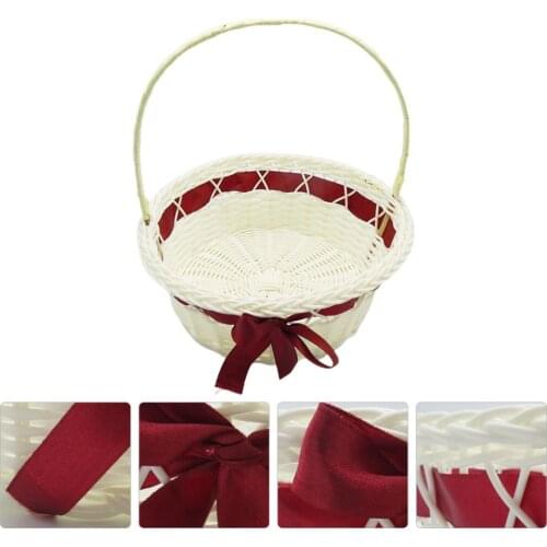 1Pc Woven Flower Basket Hand-held Basket Wedding Decorative Basket Gift