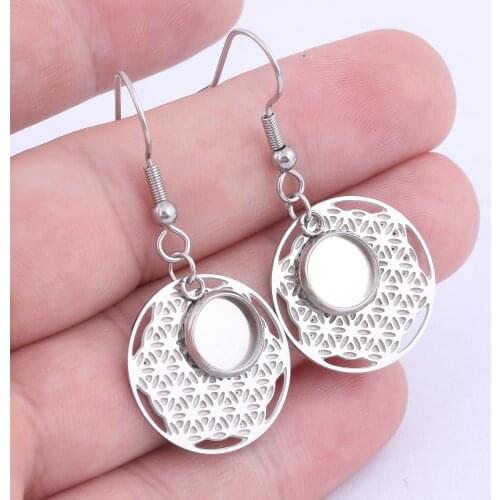 3pairs Stainless Steel Hollow Circle Earrings Base Settings 8mm Round Cabochon Bezel Tray Blanks Diy Earring Making Materials