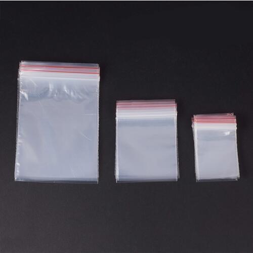 300 Pcs Transparent Red Edge Self Sealing Plastic packaging Bags Poly Food Storage Bags Gift Boxes Festive Party Supplies