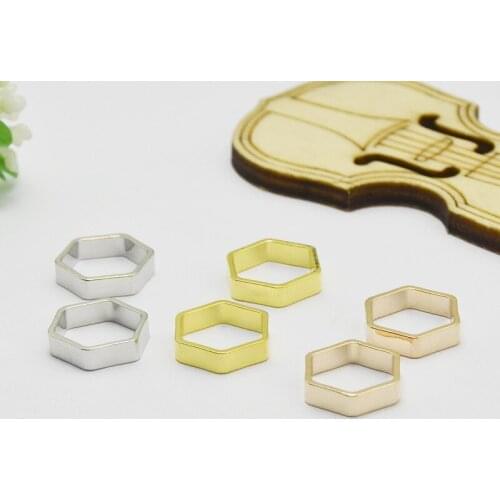 50pcs 12*3mm Gold silver color Closed hexagon hollow Charms Connector Simple handmade craft tag pendants jewelry DIY material