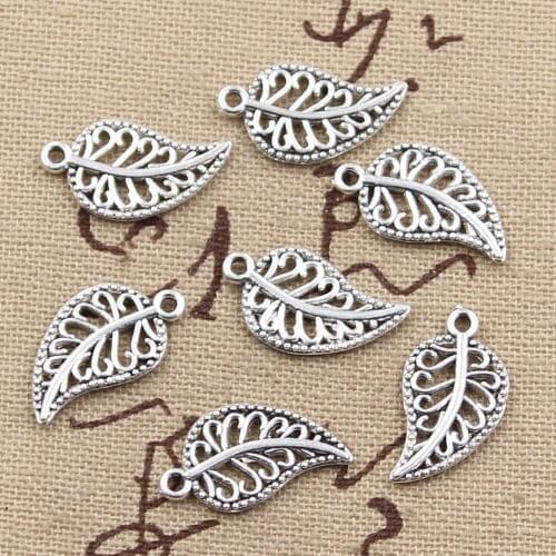 50pcs Charms Hollow Leaf 18x10mm Antique Bronze Silver Color Pendants Making DIY Handmade Tibetan Bronze Silver Color Jewelry